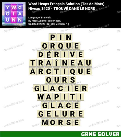 Solution Wordalot Niveau 1420 .